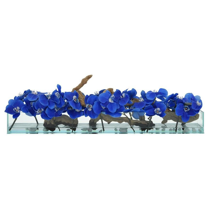 Blaues Orchideen-Aquarium mit Naturholz im Glassockel – 91 cm